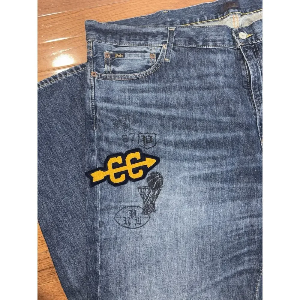 Polo Ralph Lauren Varick Slim Straight Big Tall Jeans 46x32 Patch Graffiti Y2K